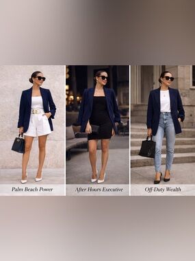 Alice + Olivia Navy Blazer | Structured Power Blazer | Tailored Minimal Luxe